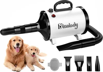 Produktbild von Hundefön Blower 3200W leise Fellpflege mit Temperaturregelung 4 Düsen und flexiblem Schlauch für Hunde