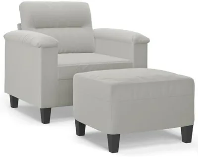 Produktbild von Hellgrauer Sessel mit Hocker aus Mikrofasergewebe, 60 cm Sitzbreite, 90 x 77 x 80 cm, robustes Gestell für Wohnzimmer, Couch und modernes Sofa