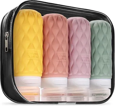 Produktbild von Famanu Reisflaschen Set 100 ml - Silikonflaschen für Toilettenartikel