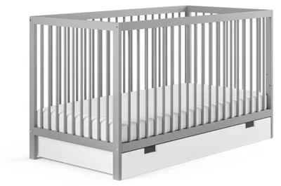 Image de Lit bébé avec tiroir et matelas Lit d'enfant à barreaux 60x120 & 70x140 cm réglable en hauteur & barreaux amovibles | 60x120 cm bois de hêtre gris très stable  Europe