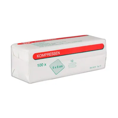 Produktbild von NOBA Mullkompressen unsteril 12- lagig 100 Stück 5 x 5 cm