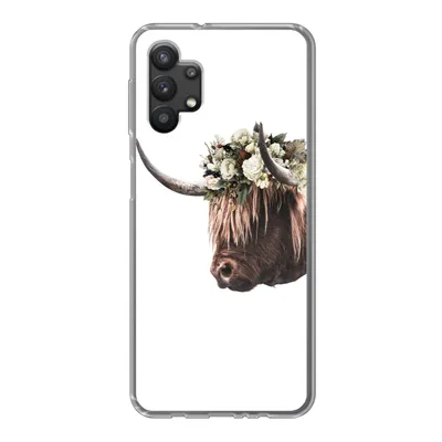 Produktbild von MuchoWow® Handyhülle Schutzhülle Hülle für Samsung Galaxy A32 5G Schottischer Highlander - Kuh - Rosen Silikon Softcase Handy Hülle - Softcase