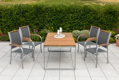 Produktbild von Merxx Gartenmöbelset "Siena" 5tlg. - Aluminiumgestell mit Textilbespannung schwarz und Akazienholz - 50231-219