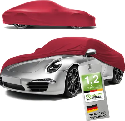 Produktbild von WALSER Premium Abdeckung Auto Indoor Stretch Plus Qualitätssieger * - Autoplane Indoor Abdeckplane Car Cover Auto Abdeckung Stoff Autogarage Größe 2 rot