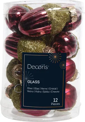 Produktbild von Christbaumschmuck Eichel Glas Ø 3 cm x 4 cm 12 Stück rot/gold