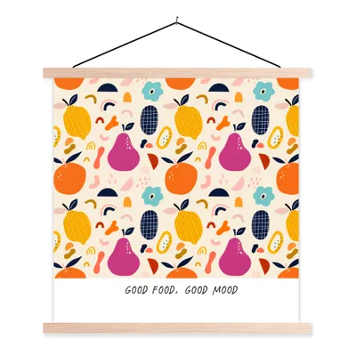 Produktbild von MuchoWow® Textilposter Zitate - Sprichwörter - Essen - Gutes Essen, gute Laune 40x40 cm mit holzfarbenen Rahmen - Posterleiste