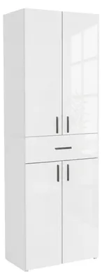 Produktbild von Badschrank Hochschrank Weiß Hochglanz stehend mit Schublade und Regalen 45x27,4x170,1 cm