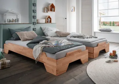 Produktbild von 2er-Set Stapelbett 90x200cm 'Pisa' Buche massiv natur geölt