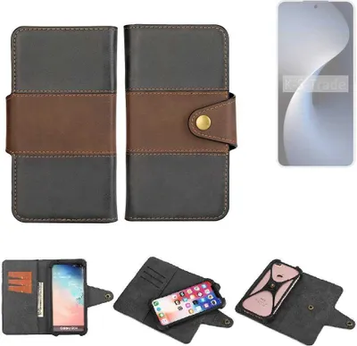 Produktbild von K-S-Trade Handyhülle Schutzhülle Hülle Bookstyle Wallet-Case kompatibel mit Meizu 21 Note Bumper Rundumschutz schwarz-braun 1x
