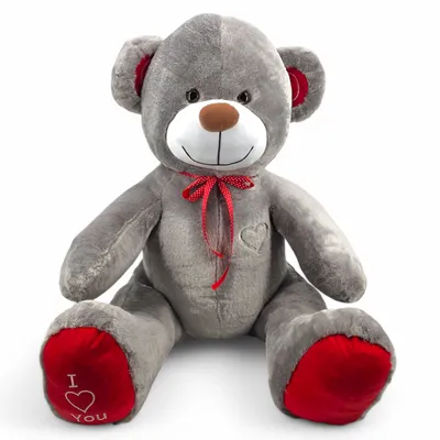 Produktbild von XXL Weicher Plüsch-Teddybär Plüschbär Kuscheltier 190cm - grau + rot