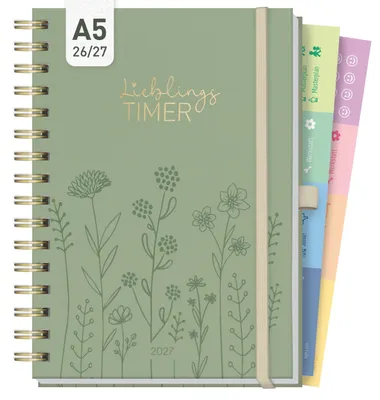 Produktbild von Lieblings-Timer Deluxe 2026/2027 / 17 Monate / A5 / Fine Flowers salbei / Häfft-Verlag