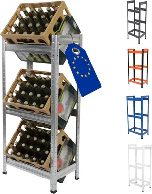 Produktbild von MODO24 Getränkekistenregal 3 Kisten, Helios, Metall, Kistenregal, Getränkeregal, Kistenständer, Kellerregal, Lagerregal, 107x50x30 cm, Verzinkt, KZZ