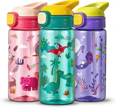 Produktbild von Trinkflasche 550ml mit Strohhalm in Grün, auslaufsicher