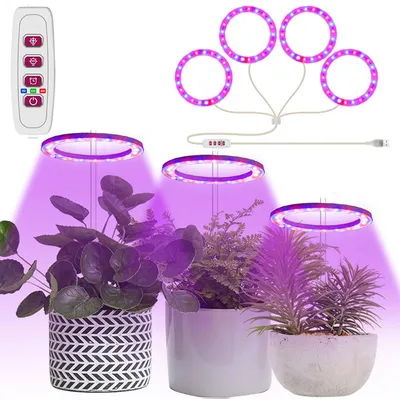 Produktbild von Vollspektrum LED Pflanzenlampe Dimmbar 4 Ring Pflanzenlicht Gewächshaus Wachstumslampe mit Timer
