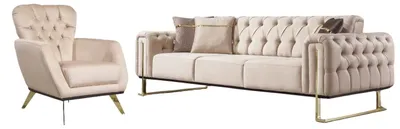 Produktbild von Sofa Set Nova Beige Stellvariante 2+1 Relax- und Bettfunktion, pflegeleichter Mikrofaser Samtstoff