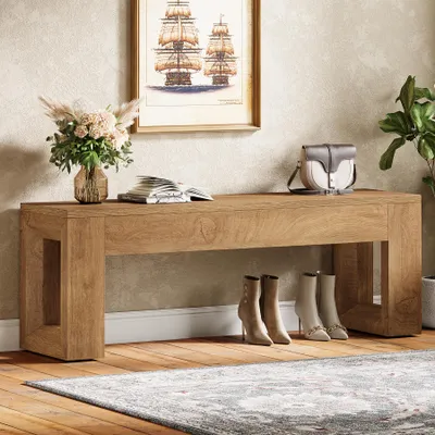 Produktbild von 120 cm Eingangsbank, Sitzbänke im Landhausstil, Schuhbank für Esszimmer, Wohnzimmer, Eingangsbereich, Flur, Naturholzfarbe