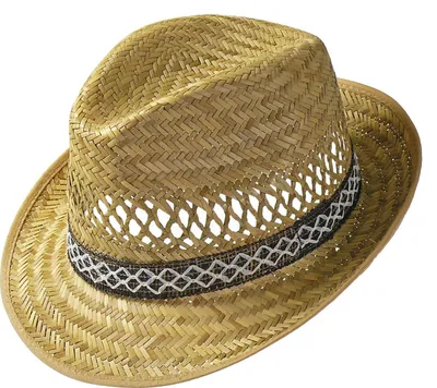 Produktbild von Fiebig Strohhut Trilby Erntehut mit gemustertem Band Natur Gr. 62