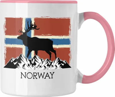 Produktbild von Trendation - Norwegen Geschenke Tasse Flagge Nordkap Elch Norway (Rosa)