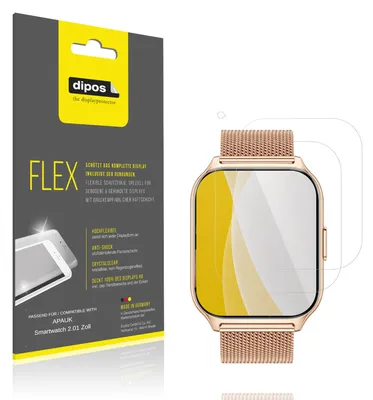 Image de 2x Film de protection d'écran pour APAUK Smartwatch 2.01 Zoll, recouvre 100% de l'écran, dipos Flex