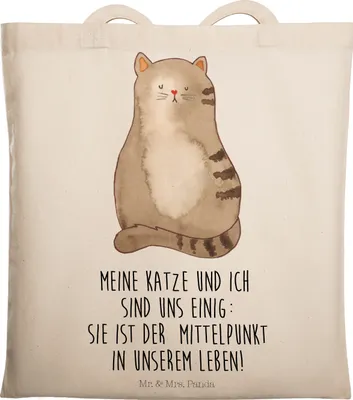 Produktbild von Mr. & Mrs. Panda Shopping Tasche Katze Sitzen - Transparent - Geschenk, Laptoptasche, Einkaufstasche, Katzen, Jutebeutel, Kater, Liebe, Uni, Cats