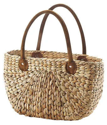 Obrázek produktu pro Košík Kobolo z vodního hyacintu přírodní s koženými uchy nákupní taška proutěná taška shopper nákupní taška carry bag nákupní taška shopper prostorná