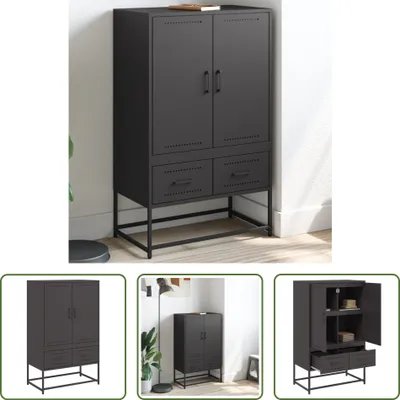 Produktbild von The Living Store Highboard Schwarz 68x39x111,5 cm Kaltgewalzter Stahl
