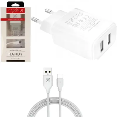 Image de Maxximus chargeur secteur + câble - 2.1A MicroUSB - 2x USB - Blanc KP32815