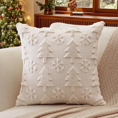 Immagine prodotto di Copricuscino in lana, peluche, velluto di lana, cuscino decorativo, cuscino per divano, Natale, 45x45 cm, beige, crema