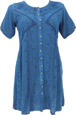 Produktbild von Besticktes Indisches Boho Minikleid Hippie Chic, Kurzärmeliges Sommerkleid - Blau, Damen, Viskose, Kleider