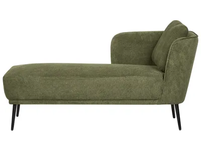 Produktbild von BELIANI Chaiselongue Rechtsseitig Dunkelgrün Stoffbezug mit Armlehne Kissen Schwarzes Metallgestell Retro-Design Liegesofa Recamière Longchair