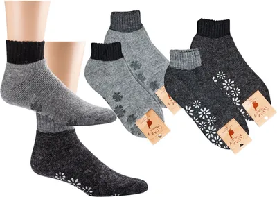 Produktbild von 2 Paar Kurz-Socken mit Alpaka Wolle und schönen ABS Blumen Eiskristallen Thermo 43/46 anthrazit