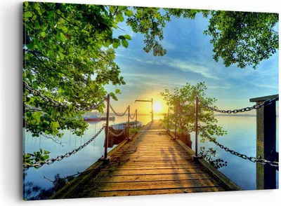 Produktbild von Bild auf Leinwand - Leinwandbild - See Sonnenuntergang Boot Landschaft - 100x70cm - Wand Bild - Wanddeko - Leinwanddruck - Bilder - Kunstdruck - Leinwand bilder - Wandkunst - AA100x70-2573