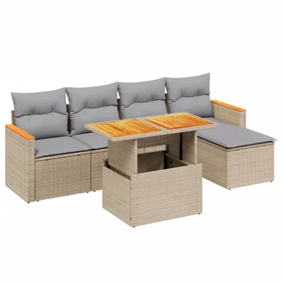 Produktbild von vidaXL 6-tlg. Garten-Sofagarnitur mit Kissen Beige Poly Rattan