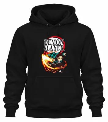 Productafbeelding van Demon Slayer Tanjiro Kamado Hinokami Kagura Anime Geschenk, uni hoodie, zwart, maat M