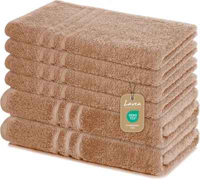 Produktbild von Lavea® 6-teiliges Handtuch Set - 100% Baumwolle, 4x Handtuch 50x100 cm + 2x Duschtuch 70x140 cm, Bad & Gäste, Cappuccino