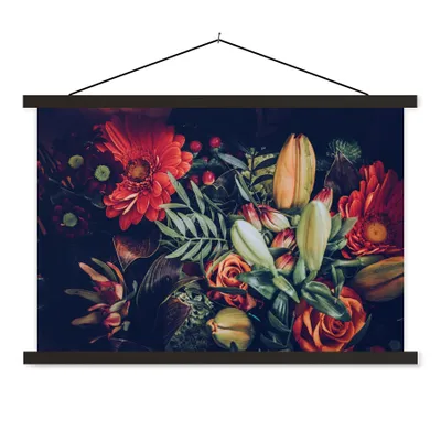 Produktbild von MuchoWow® Textilposter Blumenstrauß - Stilleben - Blumen - Pflanzen - Rot 90x60 cm mit schwarzem Rahmen - Aufhängungssatz
