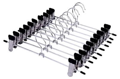 Produktbild von Hosenbügel,Kleiderbügel 10 Stück 40cm groß Metall Anti-Rutsch Hosenbügel mit Einstellbare Metallklammern für Hosen Hängende Hosen Socken Röcke Mäntel