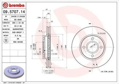 Produktbild von BREMBO Bremsscheiben (2 Stück) Vorderachse 09.5707.14