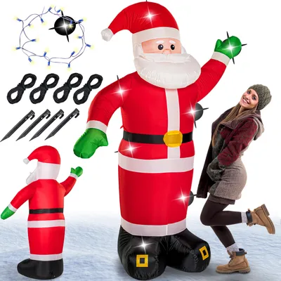 Image de MONZANA® Père Noël gonflable 250cm XXL éclairage LED IP44 lumineux matériel fixation décoration Noël extérieur personnage figurine Noël autogonflant