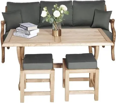 Image de Meuble de jardin moderne Canapé 3 places Assise Table à manger Tabouret en bois Tabouret rembourré