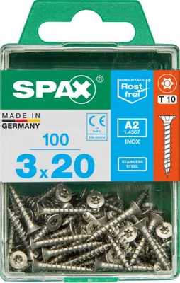 Produktbild von Spax Universalschrauben 3.0 x 20 mm TX 10 Senkkopf - 100 Stück Edelstahl