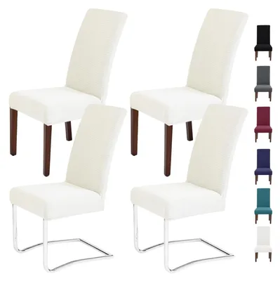 Produktbild von Stuhlhussen, 4er-Set, für Freischwingerstühle, abnehmbare und waschbare Stretch-Stuhlhussen, Stuhlschoner für Esszimmer, Küche, Hotel, Bankett, Hochzeit (beige)