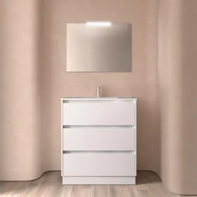 Image de Meubles de salle de bain BALTIC 800, blanc brillant, comprenant : 3 tiroirs, meuble sous vasque et miroir