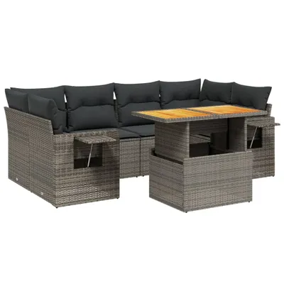 Produktbild von vidaXL 7-tlg. Garten-Sofagarnitur mit Kissen Grau Poly Rattan