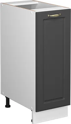 A single kitchen cabinet unit with a dark grey door and a gold handle, shown against a white background.