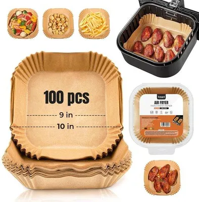 Immagine prodotto di Carta da forno a forma di croce per friggitrice ad aria, 100 fogli, 23 cm, rivestimento antiaderente