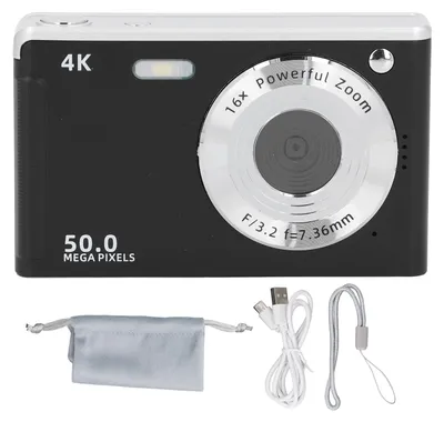 Zdjęcie produktu dla Aparat cyfrowy 4K, 16-krotny zoom, stabilizacja obrazu, 50 MP, autofokus, kompaktowy, z lampą błyskową, dla chłopców, dziewcząt, dzieci, studentów, czarny