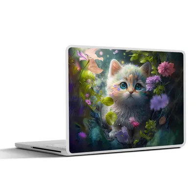 Produktbild von MuchoWow® Laptop Aufkleber Sticker Cover Kätzchen - Blumen - Wald - Illustration - Katze 31x22.5 cm - Laptop-Deko