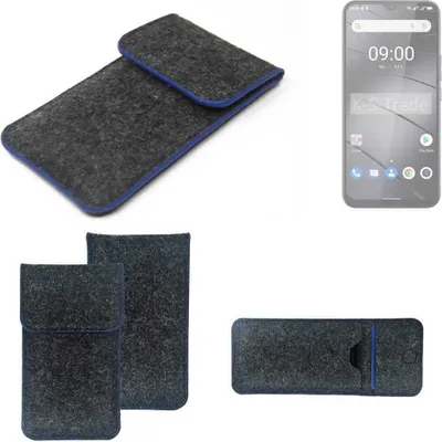 Produktbild von K-S-Trade Handy-Hülle Schutz-Hülle kompatibel mit Gigaset GS5 Filztasche Pouch Tasche Case Sleeve Filzhülle dunkelgrau, blauer Rand