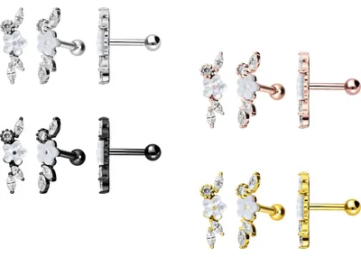 Produktbild von Ohrpiercing Chirurgenstahl Ohrpiercing BLUME + KRISTALLBLÄTTER